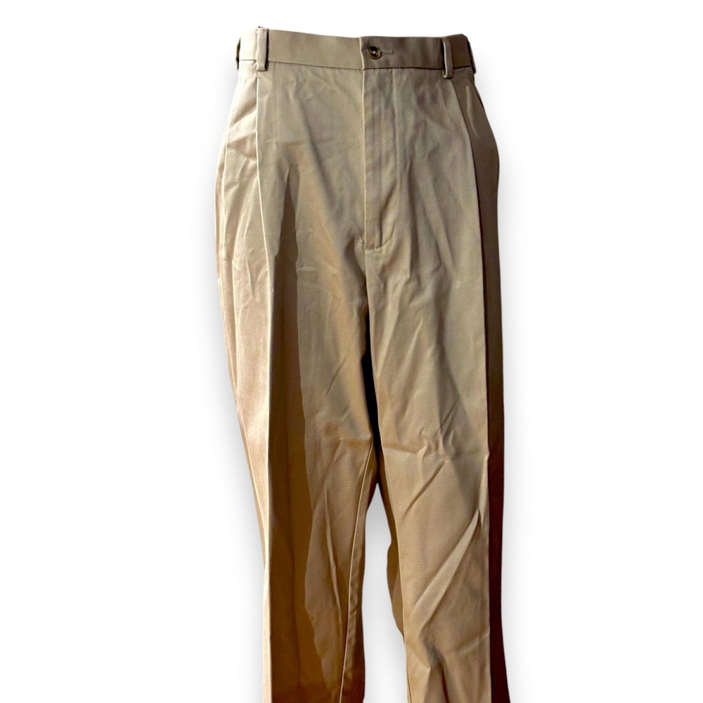 George Mens Pleated Front Chinos Barley Tan Cotton Pants 44W x 30L (Actual 25L)